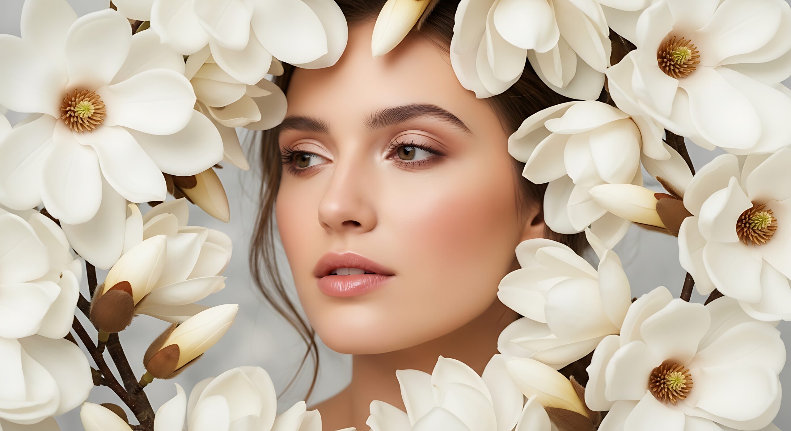 Young woman with white flowers crown close up portrait natural soft lighting beauty VIP Memberships at Rise Wellness Lounge